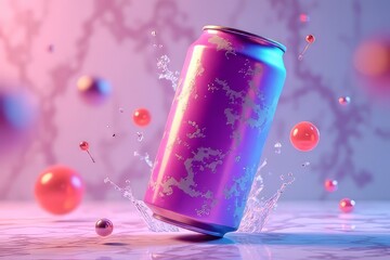 Vibrant Purple Can with Splash, Trendy Design, Creative Product Photography