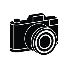 Vintage retro photo camera with lens isolated on white background