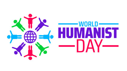 World humanist day background banner or poster design template. observed every year in June. Holiday concept. Use to any Template, card, poster, placard, template.