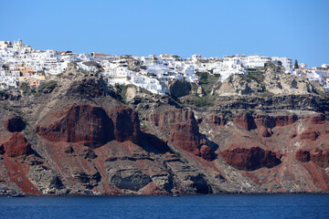 Holiday destination Santorini on the steep crater rim of the Cycladic island-Greece