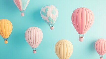 Colorful air balloons floating against a soft light background for birthday celebration decoration and festive party atmosphere
