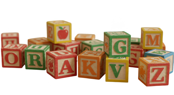 Isolated Transparent Stacked Alphabet Blocks Wooden Toy for Children - Powered by Adobe