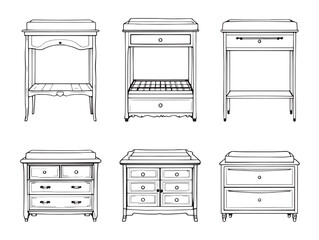modern changing table line art drawing for baby care products