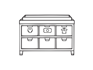 line art illustration of changing table for nursery and parenting