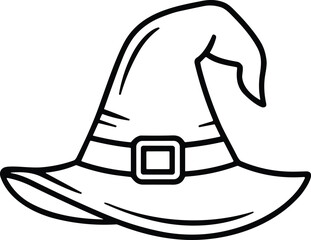 Curled Witch Hat Line Art Vector – Halloween Costume Accessory Illustration