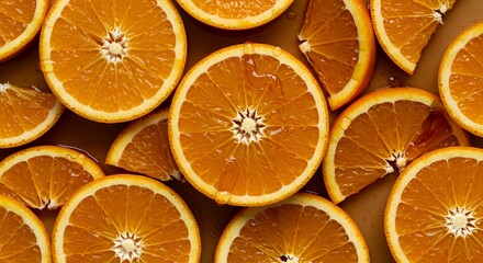 Juicy Orange Slices Background, Vibrant Citrus Fruit Texture, Closeup Photography of Refreshing Oranges