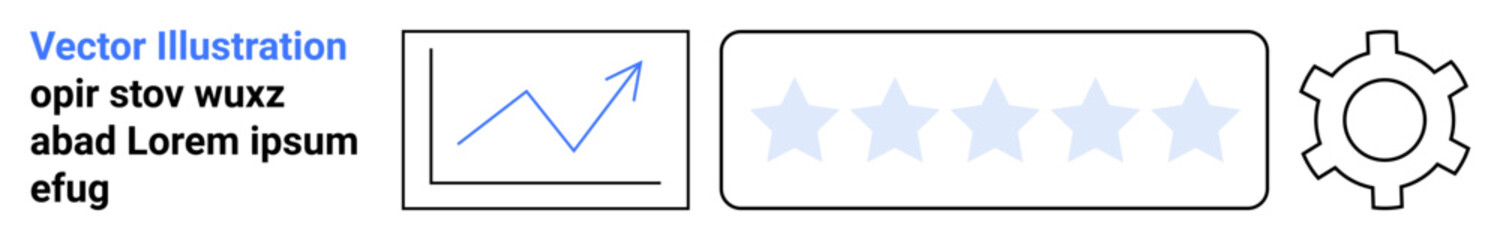 Rising line graph, five-star rating bar, gear symbol. Ideal for analytics, performance metrics, customer feedback, reviews, quality control, evaluation and simple landing page