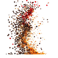 Colorful spices suspended in mid air creating a dynamic burst of flavor and texture, Various colorful of spices floating on the air isolated on Transparent background or PNG background © Ifti Digital