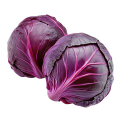 Obraz premium Fresh red cabbages isolated on a clean Transparent background highlighting their vibrant color and texture, Red cabbage isolated on PNG background
