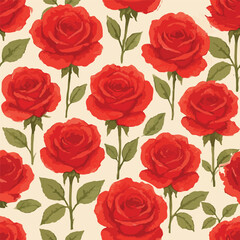Seamless pattern: lush painterly roses & leaves in soft pinks & greens on a cream background. Vintage, romantic floral illustration for elegant fabric, wallpaper & classic decor