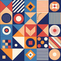 Geometric pattern vector background with Scandinavian abstract color or Swiss geometry prints of rectangles, squares and circles shape design