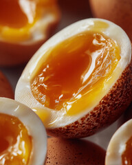 Softboiled egg cut in half looks delicious and tasty