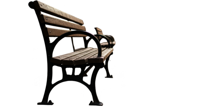 Isolated Wooden Bench Seat in Park Transparent Background