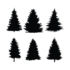 Pine Tree Silhouette Vector Set, Winter Christmas Tree Vector Collection.