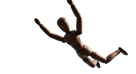 Isolated Wooden Mannequin In Freefall Illustration On Transparent Background