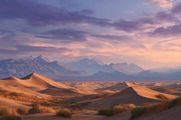 Naklejka premium Sand dunes and mountains view on white background