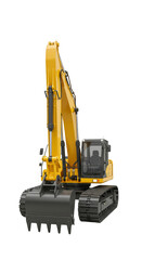 Isolated Yellow Excavator Construction Machine with Transparent Background