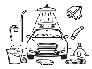Car wash line art automobile rinse sketch artwork