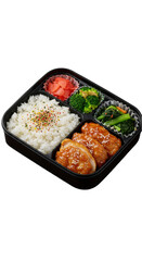 Japanese Bento Box with Chicken Rice Broccoli Vegetables on Transparent Background