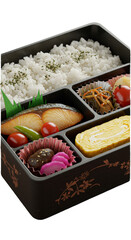 Japanese Bento Box Illustration Showing Variety of Foods Isolated on Transparent Background