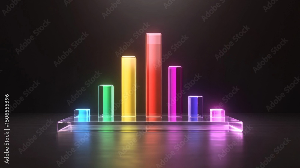 Aufkleber d bar graph with vibrant colors, arranged in ascending order on a transparent glass base, with soft 