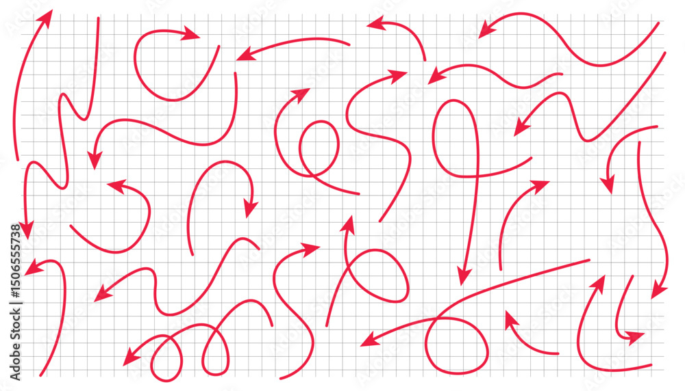 Fototapete set of hand drawn vector arrows lines. set of hand drawn arrow lines. red lines arrows collection
