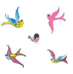 Flying Colorful Birds Vector set 