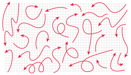 Set of hand drawn vector arrows lines. set of hand drawn arrow lines. red lines arrows collection