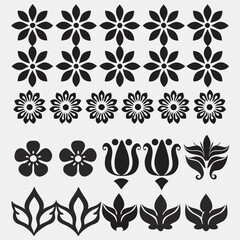 Fototapeta premium Geometric Garden: Abstract Floral Vectors & Botanical Icons, Flower shape vector, floral icon set, flowers vector silhouette, symmetrical floral patterns, lotus, petals, abstract blossoms.