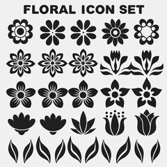 Fototapeta premium Geometric Garden: Abstract Floral Vectors & Botanical Icons, Flower shape vector, floral icon set, flowers vector silhouette, symmetrical floral patterns, lotus, petals, abstract blossoms.