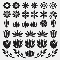 Obraz premium Geometric Garden: Abstract Floral Vectors & Botanical Icons, Flower shape vector, floral icon set, flowers vector silhouette, symmetrical floral patterns, lotus, petals, abstract blossoms.