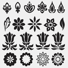 Obraz premium Geometric Garden: Abstract Floral Vectors & Botanical Icons, Flower shape vector, floral icon set, flowers vector silhouette, symmetrical floral patterns, lotus, petals, abstract blossoms.
