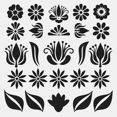 Geometric Garden: Abstract Floral Vectors & Botanical Icons, Flower shape vector, floral icon set, flowers vector silhouette, symmetrical floral patterns, lotus, petals, abstract blossoms.