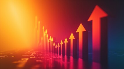 Colorful Abstract Light Arrows Ascending Vividly Against a Dark Background