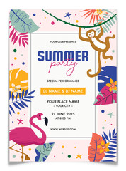 Summer Party Tropical Invitation Poster Template.