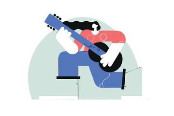 Portrait of man playing acoustic guitar. Music and entertainment concept for design and print Design for poster banner Pro Vector.