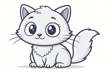 Obraz premium Adorable Cartoon Kitten Cute Gray Kitty Cat Illustration Big Eyes Fluffy Tail