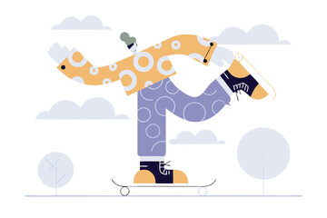 Urban Skating Characters – Trendy Cartoon Illustrations of People on Skateboards and Roller Skates in Motion.