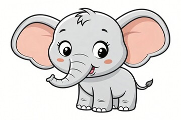 Fototapeta premium Adorable Cartoon Baby Elephant Illustration Cute Gray Elephant Calf Nursery Decor