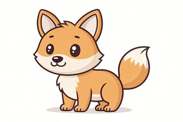 Fototapeta premium Adorable Cartoon Fox Illustration Cute Orange Fox Kit with Fluffy Tail Perfect for Children s Books