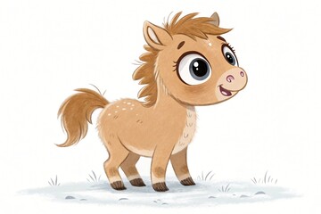 Obraz premium Adorable Cartoon Baby Horse Foal Cute Pony Illustration Happy Animal Portrait