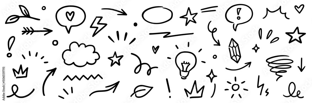 Aufkleber line marker hand drawn brush arrow element set. sketch pencil stroke vector graphic pen underline sc