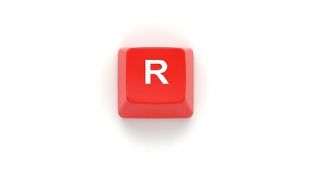 Obraz premium Red keyboard key with the letter R on white background