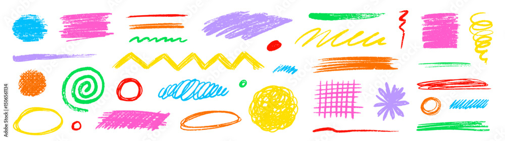 Leinwandbilder crayon pencil scribble chalk texture brush stroke element set. hand drawn crayon pencil brush stroke