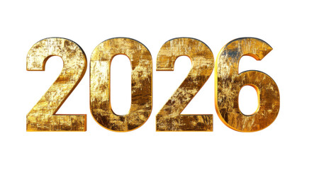 3D golden number 2026 on a white background