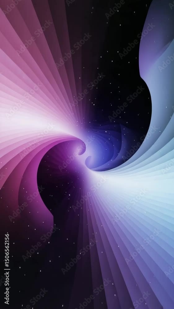 Poster a vibrant abstract depiction of a swirling cosmic vortex with colorful rays and shining stars agains