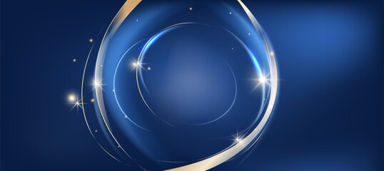 Minimal luxury branding design with gloiwng gold lines and blue gradient for cosmetic background or Social ads banner