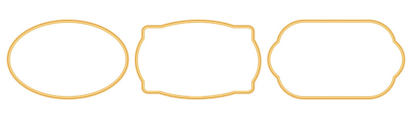 Fototapeta premium Collection of shiny golden luxury frames. 3d realistic oval object mockup for photo frame. Ornamental border in oriental style. Indian decorative element. Vector for certificate, stamp, vignette