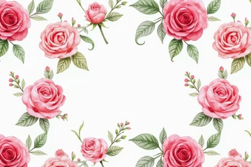 Delicate watercolor roses & leaves, repeating pattern, leaves, print, illustration