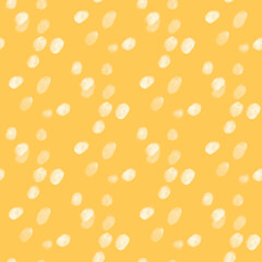 Yellow Background with White Watercolor Dots, Seamless Yellow Watercolor Polka Dot Pattern, A cheerful seamless pattern featuring soft white watercolor dots on a vibrant yellow background. 